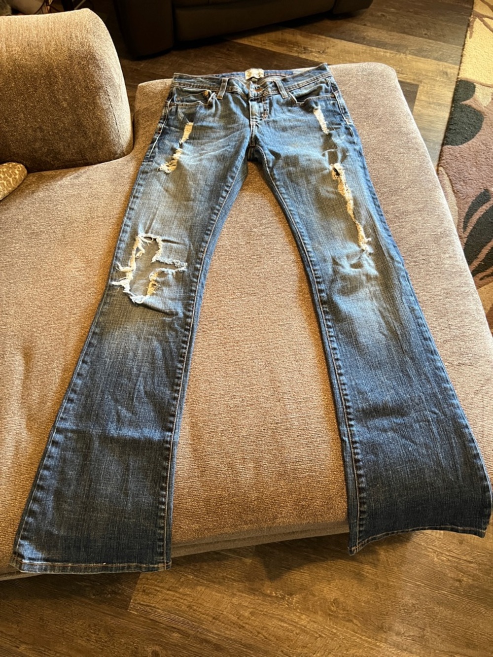 Distressed Blue Flare Jeans for Women